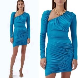 Ronny Kobo Trista Mini Dress Elegant Teal Ruched Bodycon Dress Size Small
